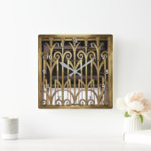 Art Deco Gold Quadratische Wanduhr (Zuhause)