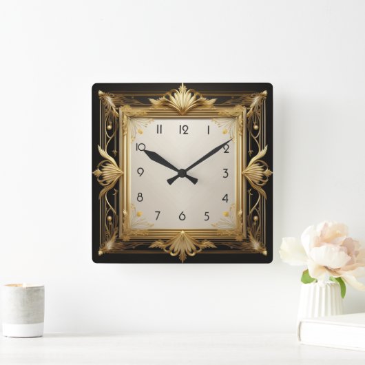 Art Deco Gold Quadratische Wanduhr (Zuhause)