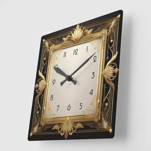 Art Deco Gold Quadratische Wanduhr (Winkel)