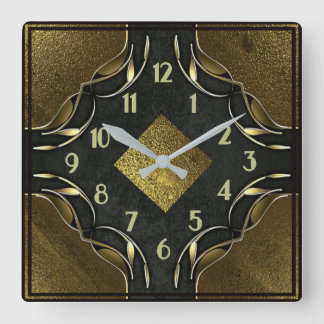 Art Deco Gold Quadratische Wanduhr