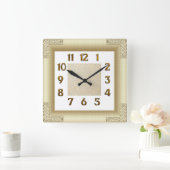 Art Deco Gold Quadratische Wanduhr (Zuhause)