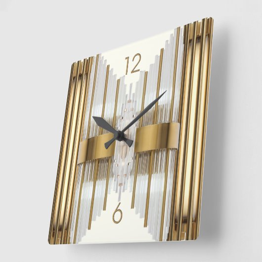 Art Deco Gold Quadratische Wanduhr (Winkel)