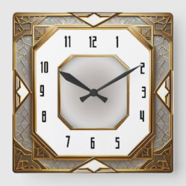 Art Deco Gold Quadratische Wanduhr