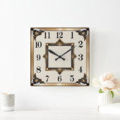 Art Deco Gold Quadratische Wanduhr (Zuhause)