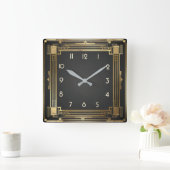 Art Deco Gold Quadratische Wanduhr (Zuhause)