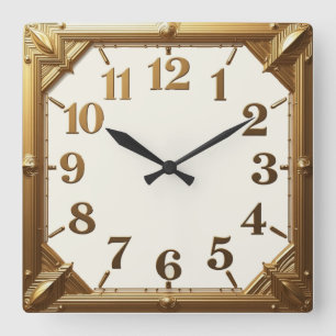 Art Deco Gold Quadratische Wanduhr