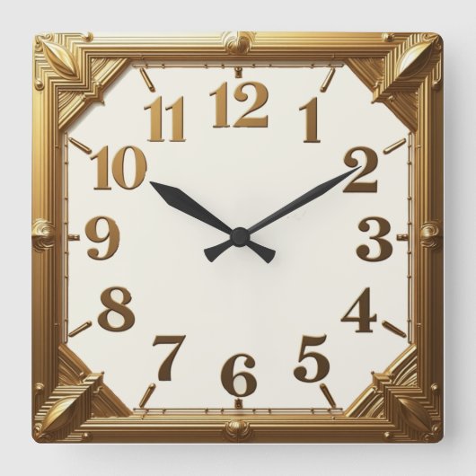 Art Deco Gold Quadratische Wanduhr (Vorderseite)