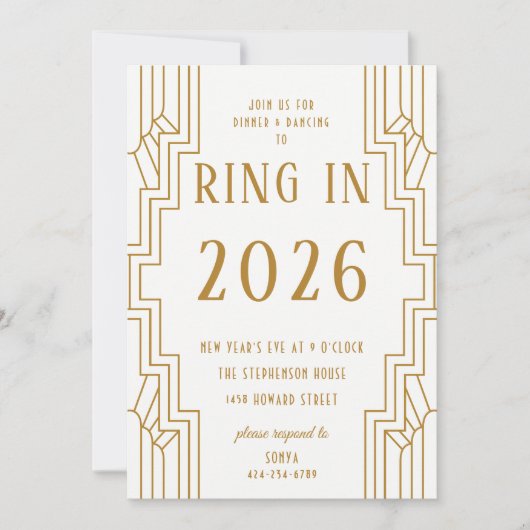 Art Deco Gold Rahmen Silvester Party Einladung (Vorderseite)