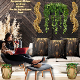 Art Deco Gold Rain Ägyptische Kunst Schwarz 20 x 2 Kissen