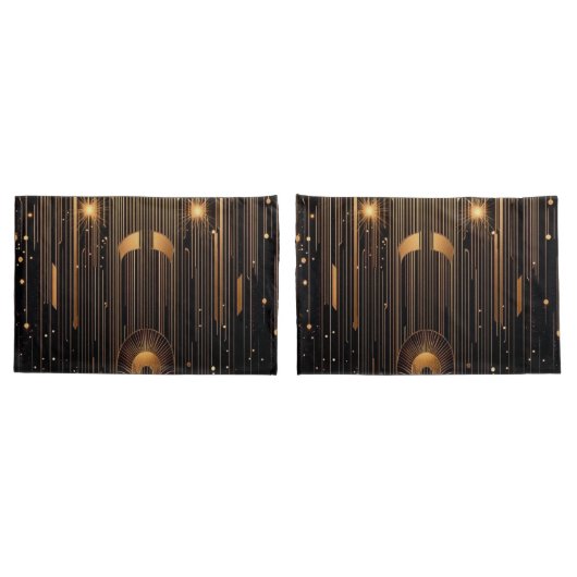 Art Deco Gold Rain Ägyptischer Art Schwarzer Stand Kissenbezug (Rückseite-Set)