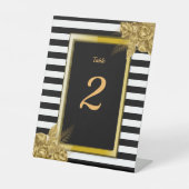 Art Deco, Gold Rose Streifen Hochzeit Tischnummer Sockelschild (Vorderseite)