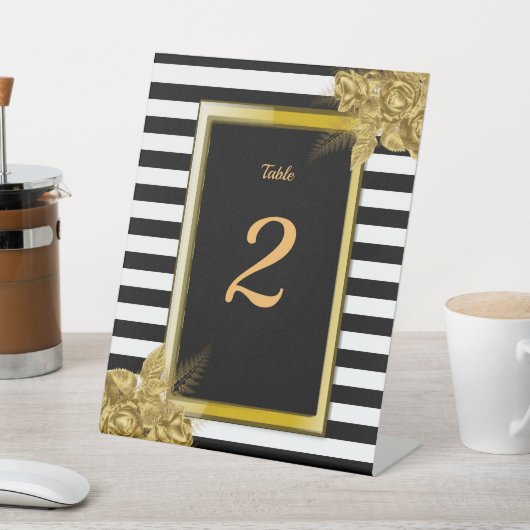 Art Deco, Gold Rose Streifen Hochzeit Tischnummer Sockelschild (In SItu)