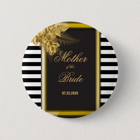 Art Deco Gold Rose, Streifen Mutter der Braut Button (Vorderseite)