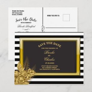 Art Deco Gold Rose & Streifen Save the Date Karte