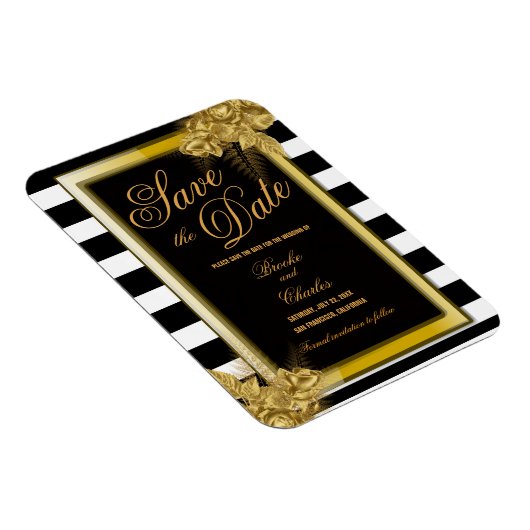 Art Deco Gold Rose & Streifen Save the Date Karte Magnet (Rechte Seite)