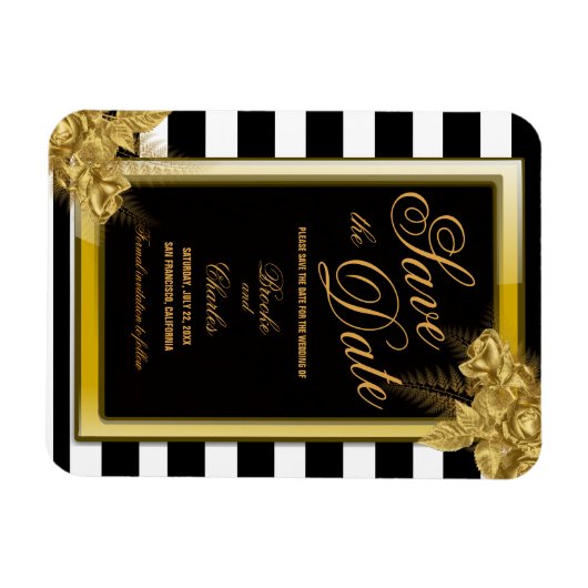 Art Deco Gold Rose & Streifen Save the Date Karte Magnet (Horizontal)