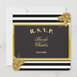Art Deco Gold Rose & Stripes Hochzeiten RSVP Karte