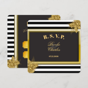 Art Deco Gold Rose & Stripes Hochzeiten RSVP Karte
