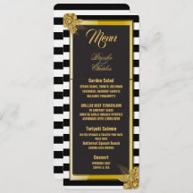 Art Deco Gold Rose, Stripes Wedding Menu Card