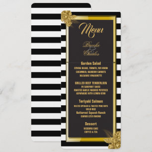Art Deco Gold Rose, Stripes Wedding Menu Card Menükarte