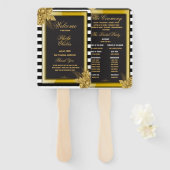 Art Deco Gold Rose, Stripes Wedding Program Fans Fächer (Vorne und Hinten)