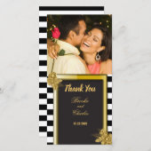 Art Deco Gold Rose, Stripes Wedding Vielen Dank Dankeskarte (Vorne/Hinten)