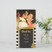 Art Deco Gold Rose, Stripes Wedding Vielen Dank Dankeskarte (Stehend Vorderseite)