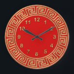 Art Deco Gold Rote griechische Schlüsselgrenzenmar Große Wanduhr<br><div class="desc">Deko Gold Rot griechischer Schlüssel Grenze,  Gold Markers Wall Clock ========= Ein Deko mit klassischer Goldfarbe auf rotem Hintergrund. Die numerischen Marker sind auch in Gold.</div>