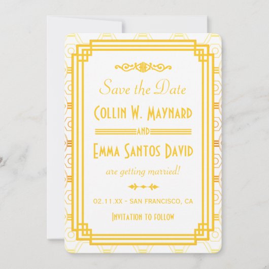 Art Deco Gold Save the Date Einladung (Vorderseite)