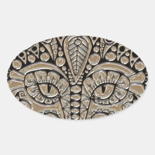Art Deco Gold Schwarz Ägyptischer Stil Katze Ovaler Aufkleber
