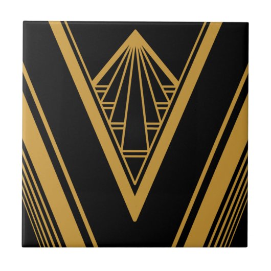 Art Deco Gold Schwarz Elegante Geometrische Karte Fliese (Vorderseite)