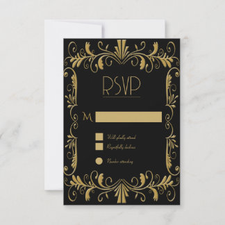 Art Deco Gold Schwarz elegante Hochzeitseinladung RSVP Karte