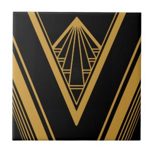 Art Deco Gold Schwarz Elegantes Geometrisches Desi Fliese