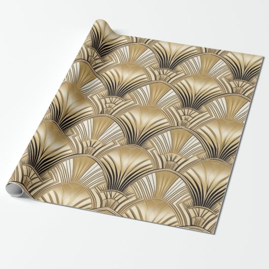 Art Deco Gold Schwarz Geschenkpapier (Ungerollt)