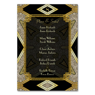 Art Deco Gold Schwarz Hochzeit Tisch Nummer & Name Tischnummer
