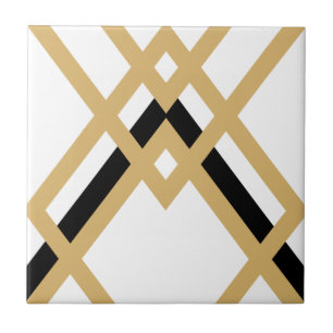 Art Deco Gold Schwarz Nahtlose Geometrie Weiß Fliese