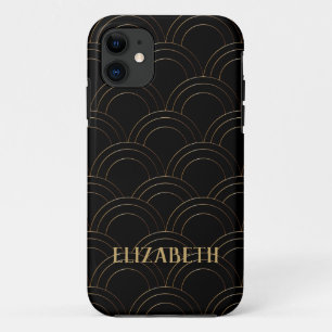 Art Deco Gold Schwarz Personalisierter Name Case-Mate iPhone Hülle