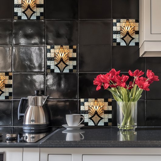 Art Deco Gold Schwarz-weißer Lüfter Fliese