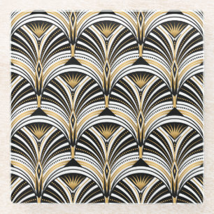 Art Deco Gold Schwarze Elegante Glasuntersetzer