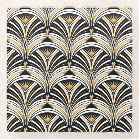 Art Deco Gold Schwarze Elegante Glasuntersetzer (Vorderseite)