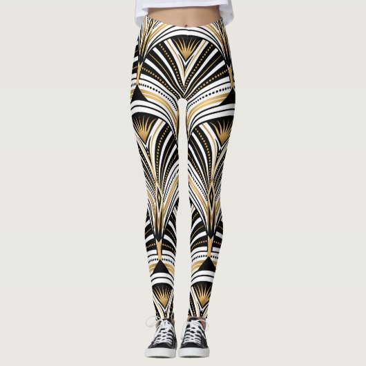 Art Deco Gold Schwarze Elegante Leggings (Vorderseite)