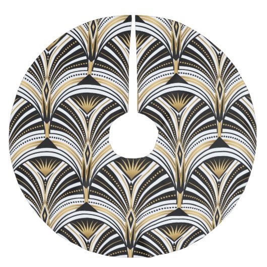 Art Deco Gold Schwarze Elegante Polyester Weihnachtsbaumdecke (Vorderseite)