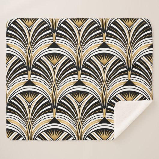 Art Deco Gold Schwarze Elegante Sherpadecke (Vorderseite (Horizontal))
