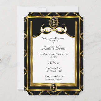 Art Deco Gold Schwarzes Juwel Weiß Geburtstagspart Einladung