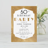 Art Deco Gold Sequins Elegante Chic Geburtstagspar Einladung (Stehend Vorderseite)