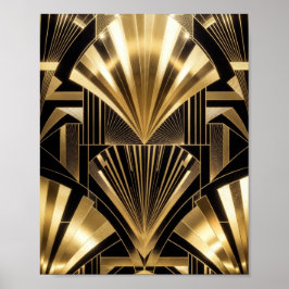 Art Deco Gold Sunburst Black Gold Geometric Luxury Poster