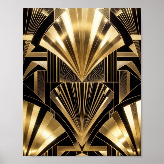 Art Deco Gold Sunburst Black Gold Geometric Luxury Poster (Vorne)
