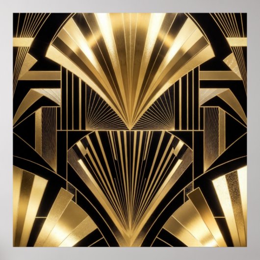 Art Deco Gold Sunburst Black Gold Geometric Luxury Poster (Vorne)