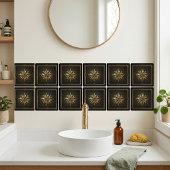 Art Deco Gold Sunburst Compass Graphic Black   Fliese