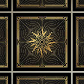 Art Deco Gold Sunburst Compass Graphic Black   Fliese